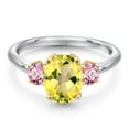 thumbnail image 3 of Gem Stone King 925 Silver and 10K Yellow Gold Canary Mystic Topaz and Pink Lab Grown Diamond Engagement Ring for Women | 2.50 Cttw | Oval 9X7MM | Gemstone November Birthstone | Size 6, 3 of 6