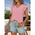 thumbnail image 3 of Women's Summer T-Shirt Casual V Neck Cap Sleeve Loose Fit Basic Top, 3 of 7