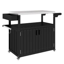 Outdoor Bar Cart with Storage, Stainless Steel Top, Wheeled Kitchen Island for Patio, Black