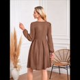 thumbnail image 4 of Vestido de Mujer con Mangas Largas Tipo Farol, Cuello Redondo, Falda Evasé, Moda de Otoño Marrón Oscuro XXL, 4 of 7