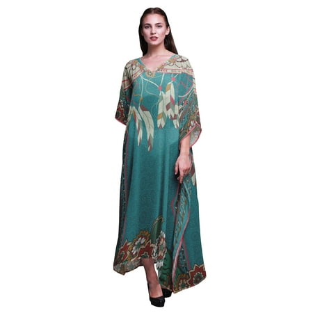 Phagun Feathers Tribal Beach Kaftan Bikini Cover up Womens Maxi Dress Long Caftan-4X-5X
