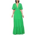 thumbnail image 2 of Robes pour Femmes 2024 Été Grande Taille Manches Courtes Couleur Col en V Robe Longue Douce Confortable 50 % de Réduction Liquidation!, 2 of 9