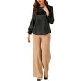 thumbnail image 2 of Blusa de oficina para mujer con cuello de volantes, mangas abullonadas, puños elásticos y botones en negro M, 2 of 6