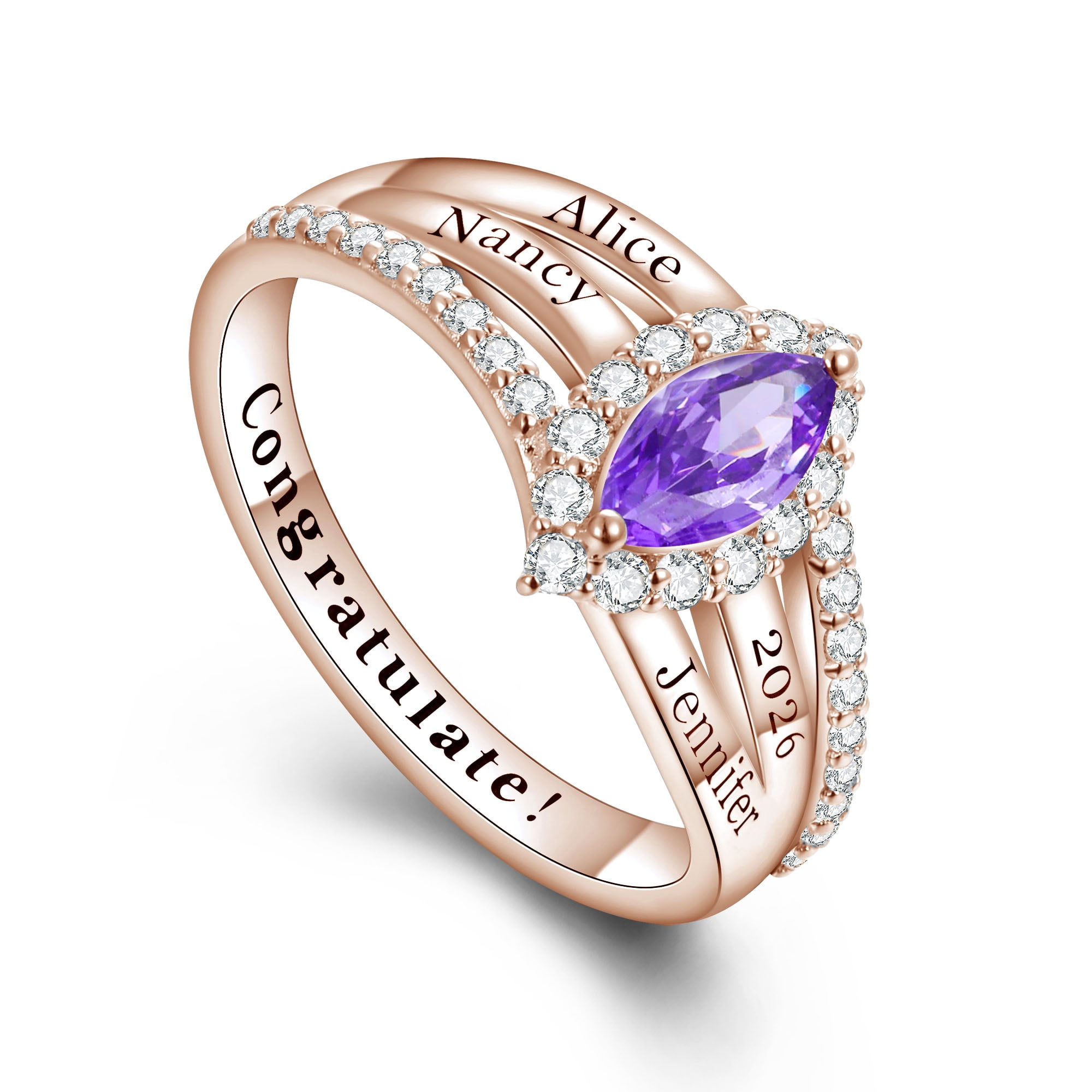 USA PJM Custom Women’s Class Ring Sterling Silver for High School & College Graduation-Rose Gold