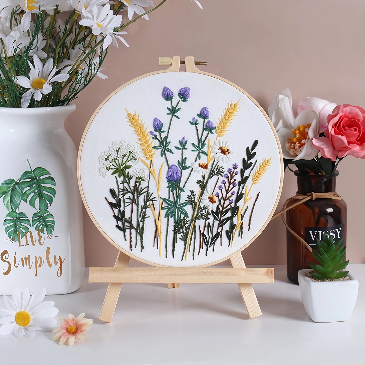 RidaaFri 3 Sets Floral Embroidery Kit Beginners, DIY Adults Craft Set, Step-by-Step Guide Video