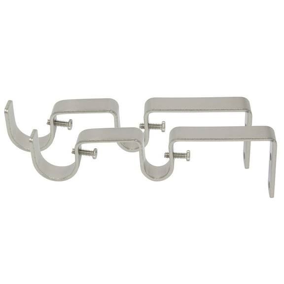 MERIVILLE Double Curtain Rod Bracket - Designed for 1" Frond Rod and 5/8" Back Rod Double Drapery Rod, Satin Nickel, Set of 2