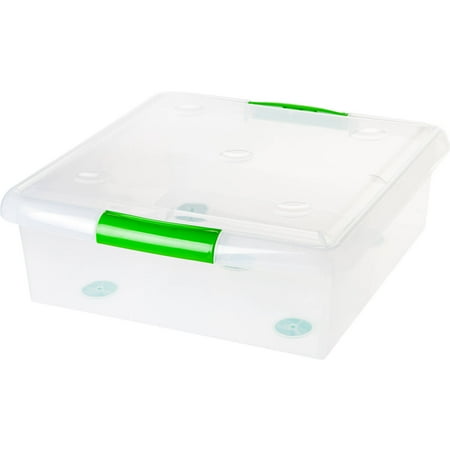 Forest Green Book Boxes - IRIS 25 Qt. Store-and-Slide Plastic Storage Box with Green Handle, Clear Set of 6