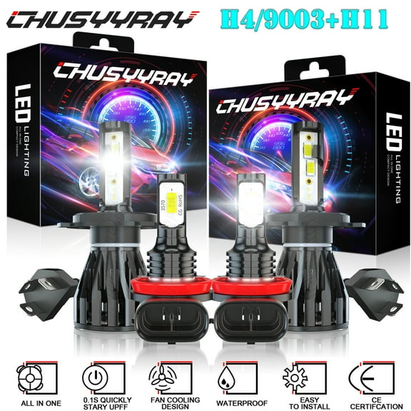 4-Packs H4 LED Headlight H8 Fog Light For Honda Fit 2007-2017 Combo Bulbs Kit 6000K