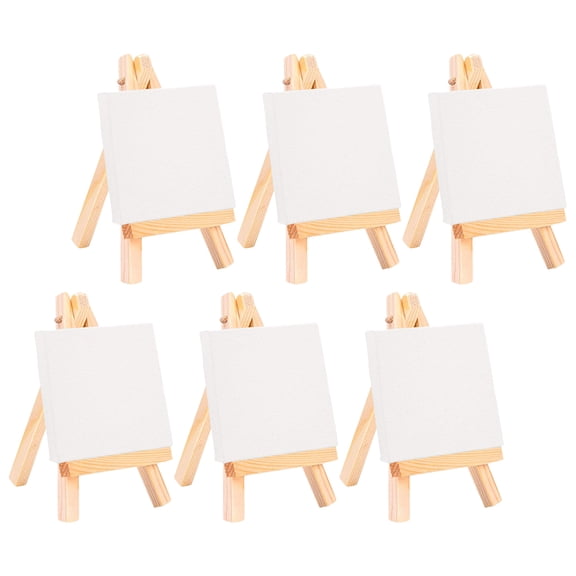 Raindrops 6-Pack Wooden Display Easels with Mini Rectangular Canvas Frames for Art, Craft Projects and Painting Displays