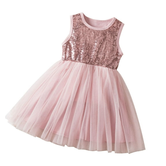 Girls Sequin Dress Toddler Princess Sleeveless Sparkly Tulle Tutu Dresses Cozy Lining Party Ball Gown Pink 4 Years