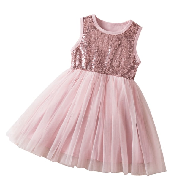 Birdeem Robe Sans Manches à Col Rond Filles Été Nouvelle Robe Sans Manches à Volants en Dentelle Col Rond Broderie en Maille Jupe Princesse avec Nœud
