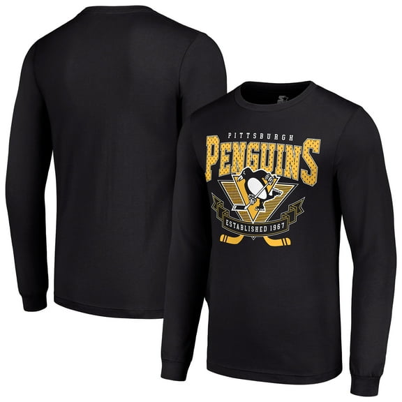 Men's Starter Black Pittsburgh Penguins Team Logo Graphic Long Sleeve T-Shirt