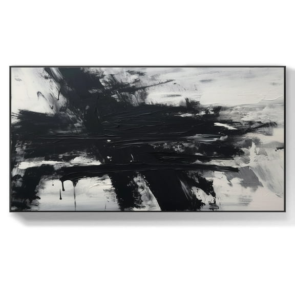 Black and white 3D texture White minimalist painting Large abstract painting Black abstract wall art,(41*81cm)16*32 Inches,Unstretched,Frameless
