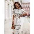 thumbnail image 1 of JUNWELL Robe d'Été pour Femmes Taille P-2TG Coton et Lin Manches Courtes Décontractée Ample Imprimée Col Montant Ceinture, 1 of 7