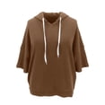 thumbnail image 4 of Bigetiay Hoodie Women Relaxed Fit Short Sleeve Hooded Sweatshirt for Summer V Neck Pullover Top Women Sweatshirt Coffee Hoodie Women, Size S, 4 of 5