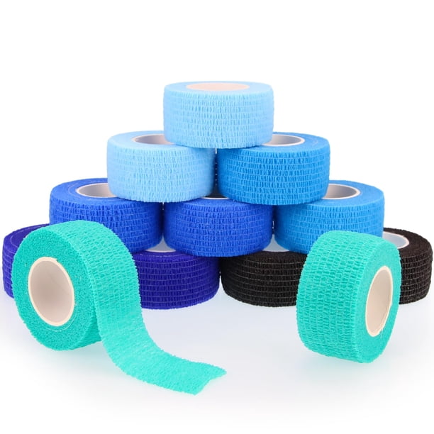 Venda cohesiva autoadhesiva KEQCQE de 1 pulgada azul, 12 rollos