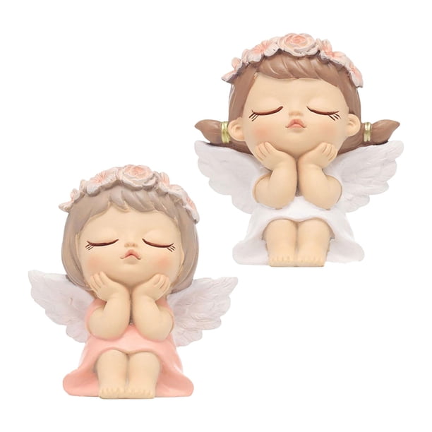 2 Uds Estatuillas de ángeles de Resina, Decoración de Pasteles, Estatuas , Estantería de Libros, Mesa de Escritorio, Entrada, Adornos Interiore Soledad Estatuilla del salpicadero del coche