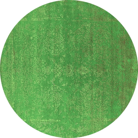 Ahgly Company Indoor Round Oriental Green Industrial Area Rugs, 5' Round