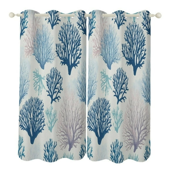 Ocean Coral Pattern Print 2pcs Blackout Curtains For Living Room Bedroom Grommet Top Window Set for Left And Right Biparting Open
