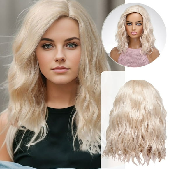 TopLLC Wigs Partial Golden Medium Length Curly Wig For Women With High-temperature Silk Rose Mesh Mid split toupee