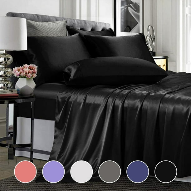 ANMINY Satin Sheets Queen Silk Sheets Gray Bed Sheet Set Deep Pocket