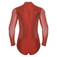 thumbnail image 4 of renvena Men's Long Sleeve Latin Dance Leotard Shirt Sparkling Salsa Samba Latin Jazz Dancewear Red XXL, 4 of 7