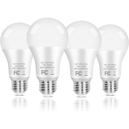 A19 LED Light Bulb, 100 Watt Equivalent LED Bulbs, 13W Daylight White 5000K, 1500LM, E26 Standard Base Non-Dimmable White LED Light Bulb, CRI 85+, 4-Pack