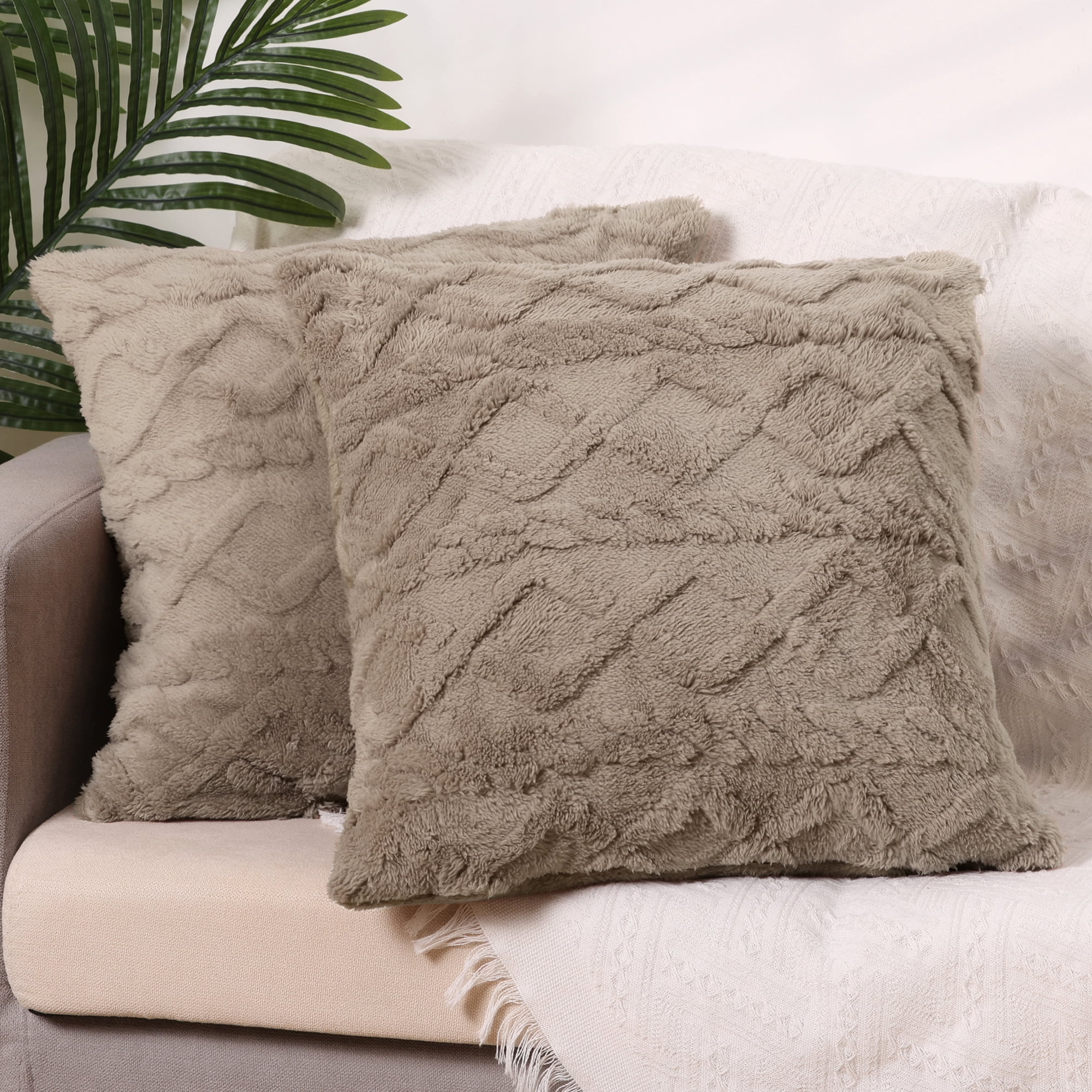 Unique Bargains Solid Striped Soft Sofa Decorative Pillow Covers (2 Count) Camel 18" x 18"