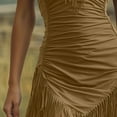 thumbnail image 4 of Rciityk Summer Dresses for Women Vintage Faux Suedes V Neck Spaghetti Strap Mini Dress Solid Color Casual Ruched Fringe Sundress, 4 of 7