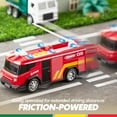 thumbnail image 5 of VROOMIX 3-Pack Emergency Vehicle Toy Set – Friction Powered Garbage Truck, Fire Truck, and Construction Vehicle with Lights and Sounds – Educational Toy Set for Boys, Xmas Ideal Gift for Kids, 5 of 7