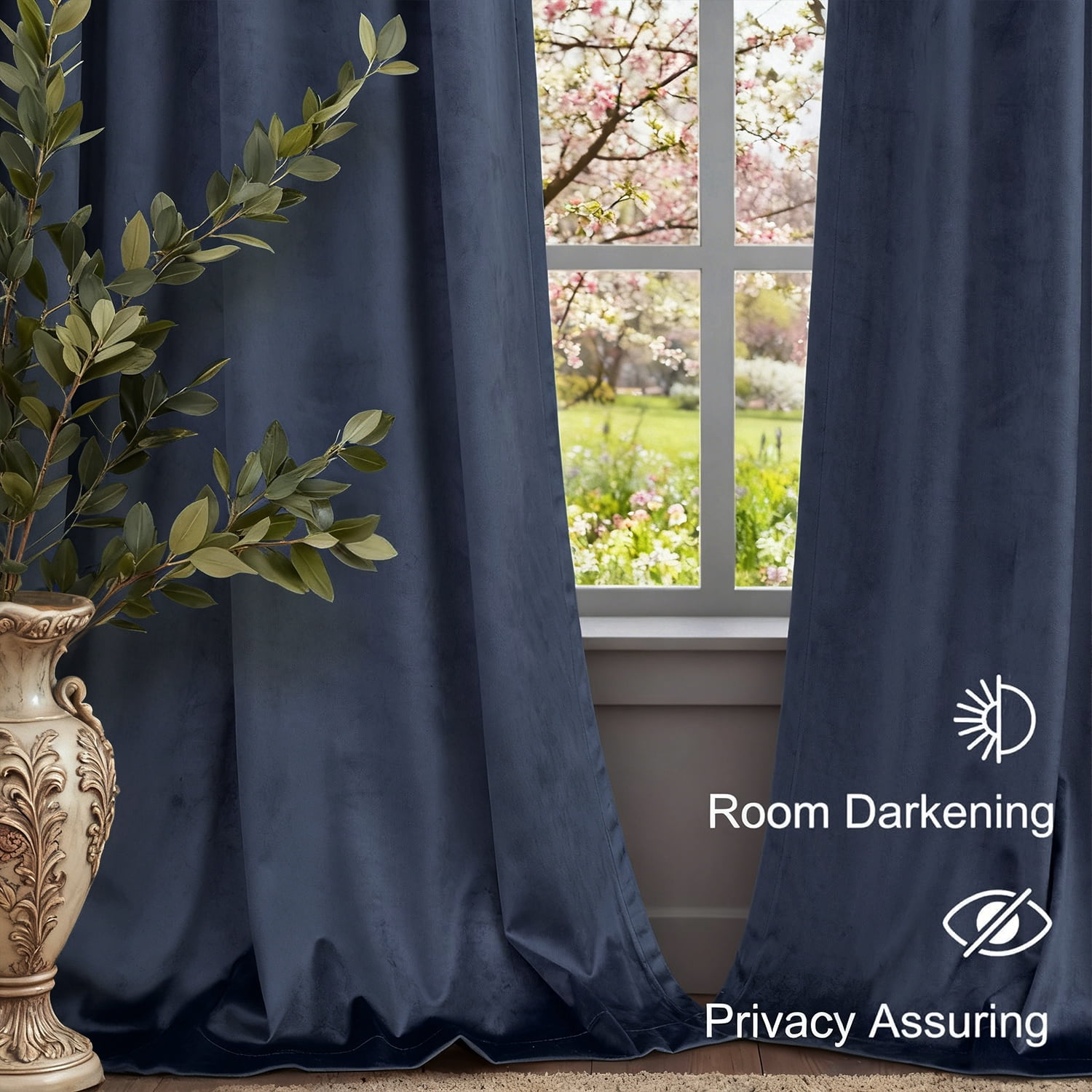 SUSIELADY Blackout Velvet Curtains, Thermal Insulated, Noise-Reducing, Soundproof, Light-Blocking, Room Darkening Drapes, 2 Panels, Grommet for Living Room & Bedroom, 52 x 90 in, Stone Blue