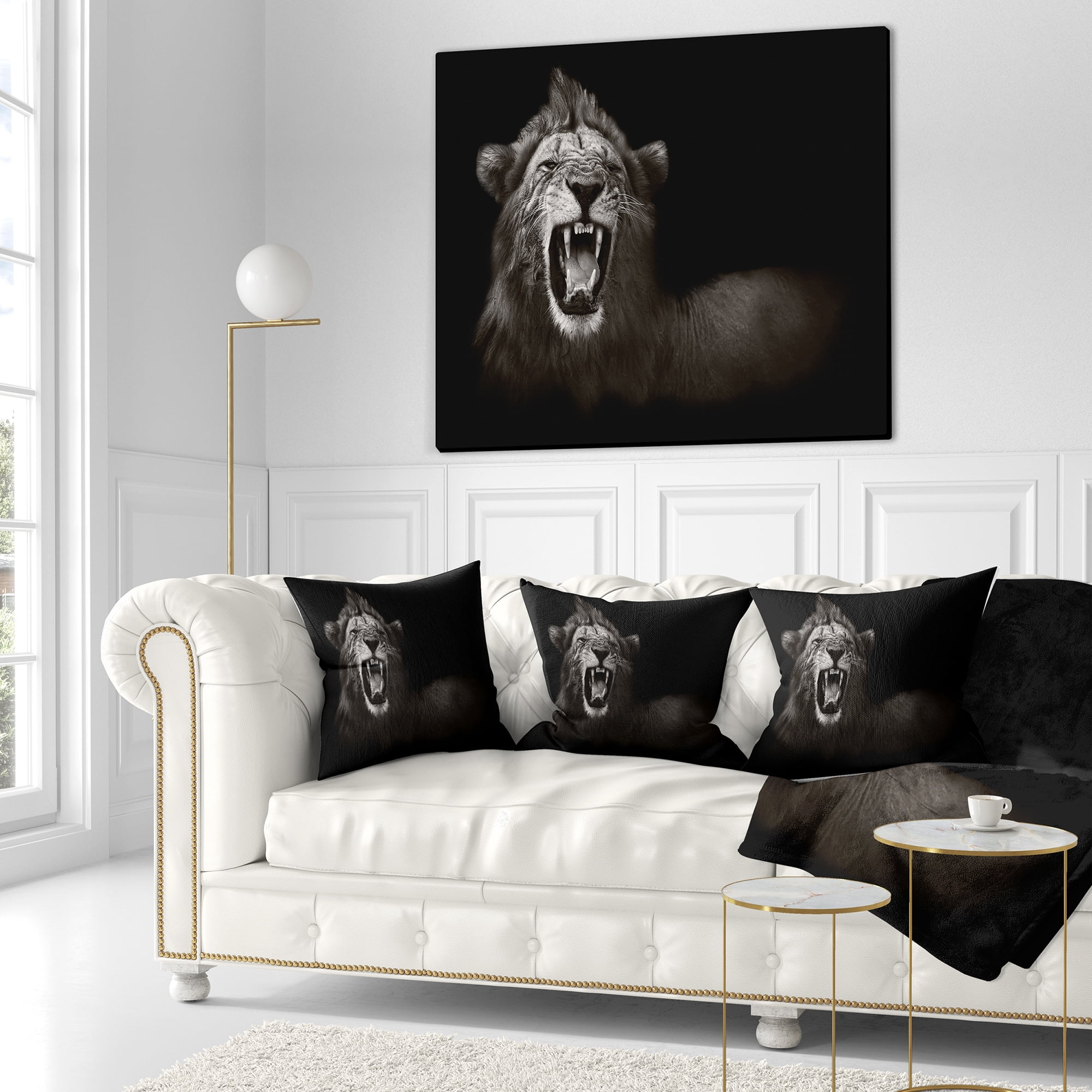 Designart Lion Displaying Fiery Face - Animal Throw Pillow - 16x16
