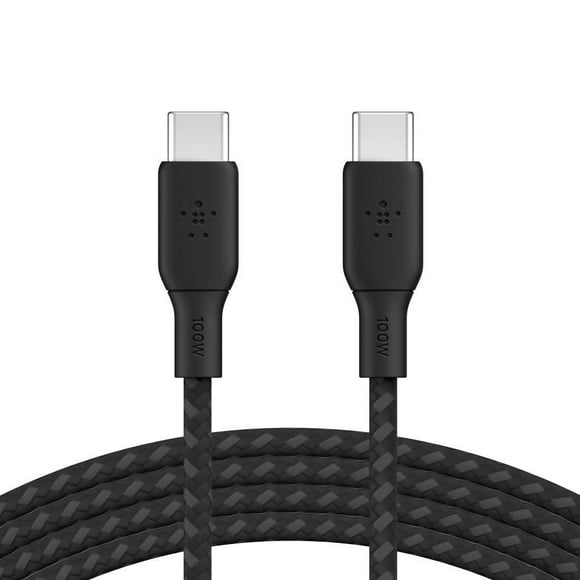 Belkin USB-C to USB-C Cable, BoostCharge Braided Power Cable (2M/6.6ft), Fast Charging Cable w/ 100W Power Delivery, USB-IF Certified for iPhone 16, MacBook, Chromebook, Galaxy & More - Black, BELKIN C-C CABLE 2M BLACK