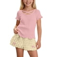 thumbnail image 2 of ITSAME Girls Summer Outfit Set Ribbed Ruffle Top & Shorts 2-Piece Kids Fashion Casual Set Pink Size 12M, 2 of 9
