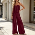 thumbnail image 6 of Cagogo Women's 2 Piece Casual Sets V Neck Sleeveless Tank Top Wide Leg Pants Solid Boho Vacation Outfit Loose Summer Travel Clothes Matching Lounge Sets Tracksuits, Wine L, 6 of 6