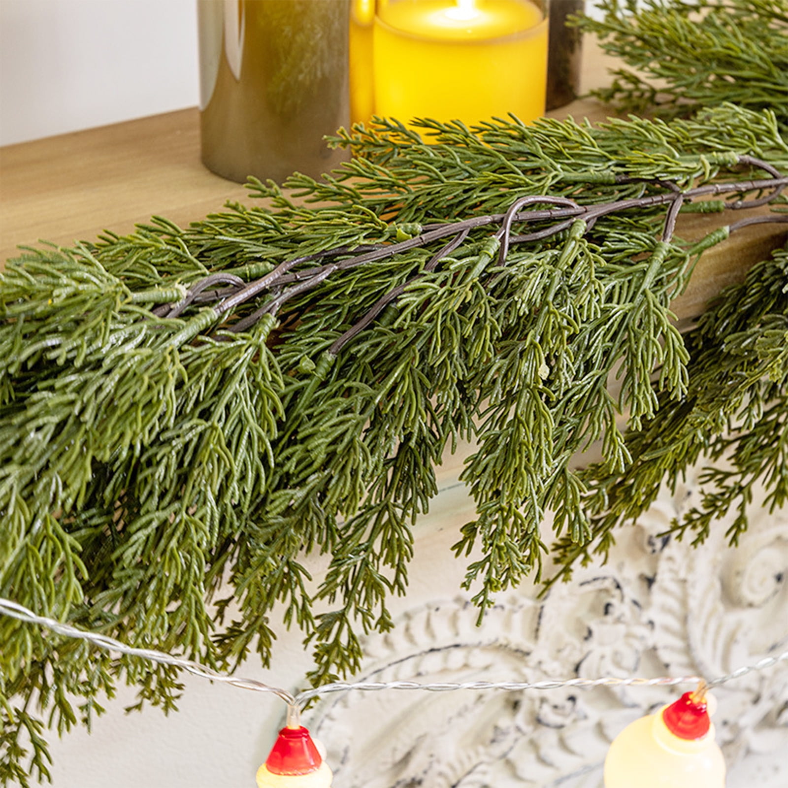 KOYPTL 6ft Christmas Garlands Cedar Pine Garland Real Touch Artificial Faux Greenery Garland for Table, Mantle, Staires, Wall Holiday Indoor Outdoor Christmas Decorations