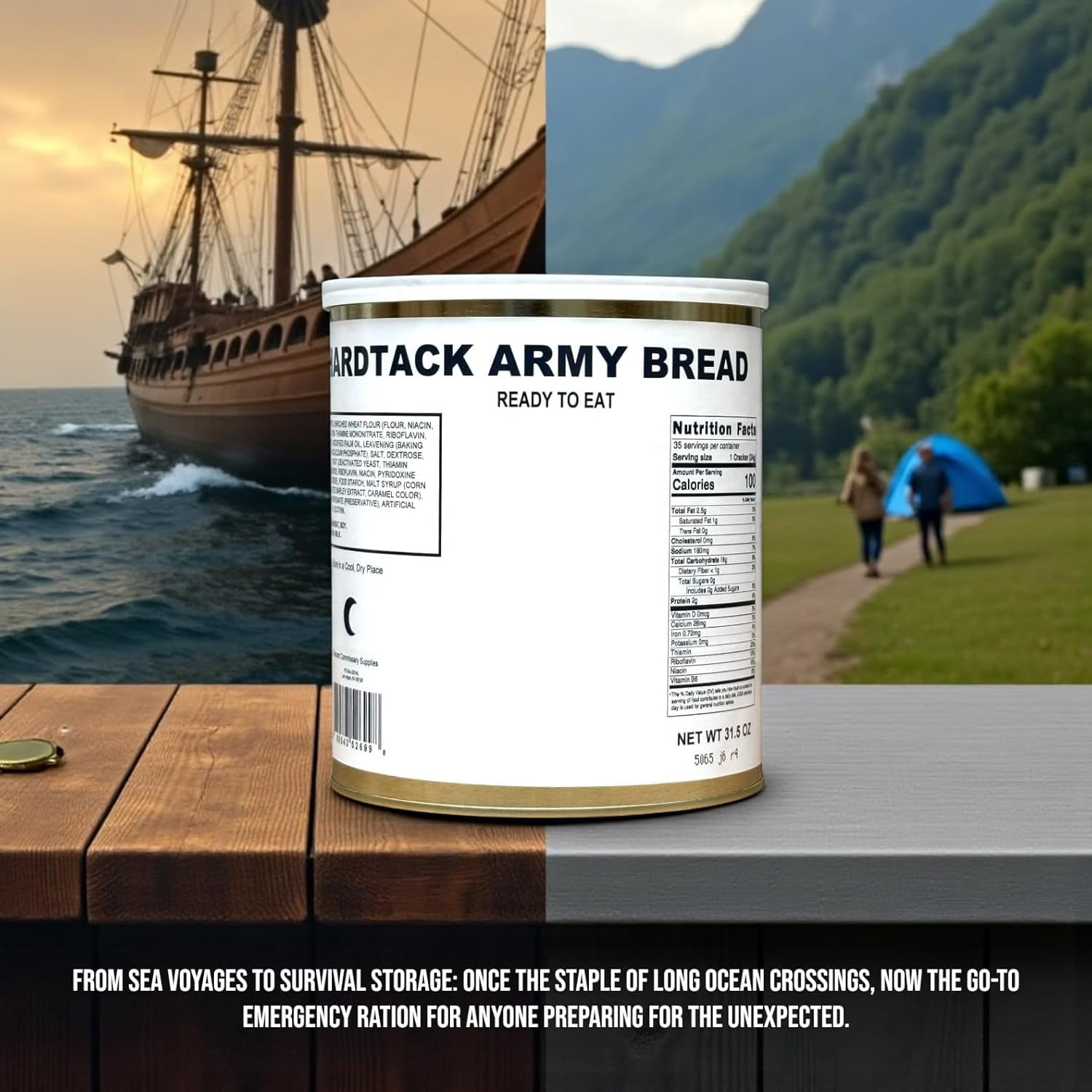 Military Surplus Hardtack Biscuits 6 Pack (#10 Cans) – 30+ Year Shelf Life Emergency Survival Food, 35 Crackers per Can, Long-Term Storage Camping & Prepper Food, Made in USA