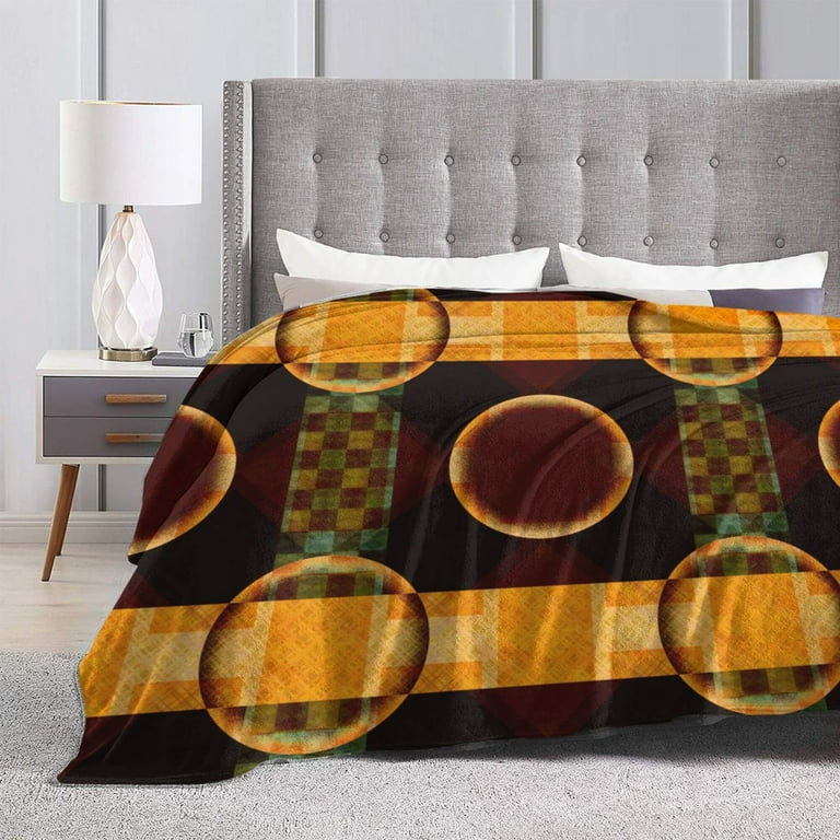 Orange Retro Geometric Pattern Throw Blanket Anti Pilling Ultra Soft Micro Fleece Cover Blanket for Bed Sofa for All Seasons 60