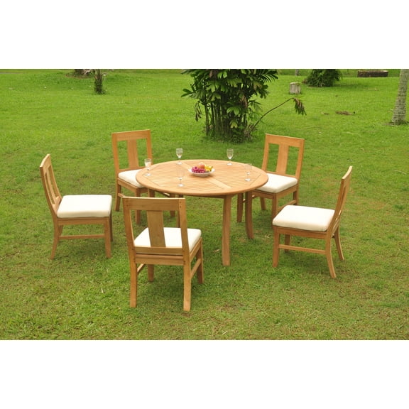 Grade-A Teak Dining Set: 5 Seater 6 Pc: 52" Round Table And 5 Osborne Armless Chairs Outdoor Patio WholesaleTeak #WMDSWVm