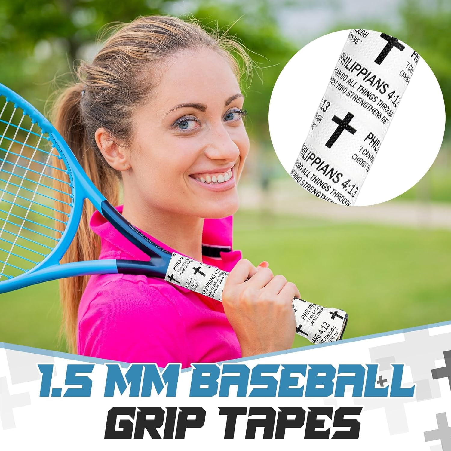 NestE-Christian Baseball Bat Grip Tapes 1.5mm Faith Cross Bat Grip Tape, Precut Full Adhesive Baseball Wrist Tape Scripture Design Non-Slip Religious Baseballs Grips Tapes