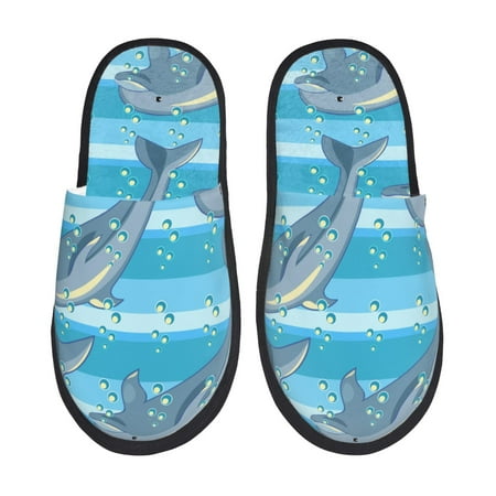 

Adobk Dolphin Print Slippers Indoor Outdoor Retro Slippers House Soft Fluffy Slides Cushion Furry Slippers-Large