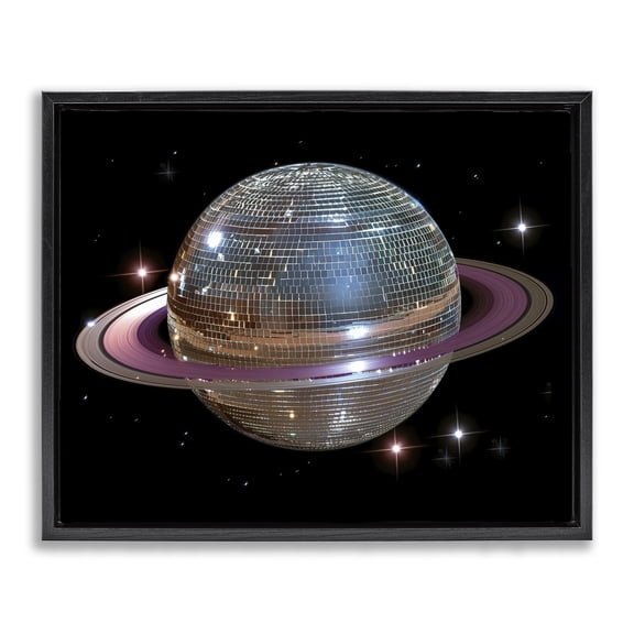 Purple Disco Ball Planet Black Framed Floater Canvas Wall Art, design by Decent Exposures