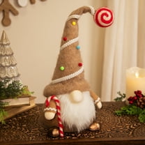 Gingerbread and Candy Gnome Christmas Decoration - 17" - Beige and White