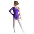 thumbnail image 2 of TiaoBug Kids Girls Shiny Rhinestone Gymnastics Leotard Tassel Bodysuit Figure Skating Dance Dress Purple 10, 2 of 5