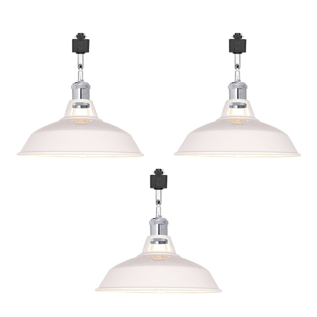 FSLiving H-Type Track Lighting E26 Base Industrial Adjustable Angle Lamp White Metal Shade with Chrome Socket Track Light Fixture for Slope Ceiling Gimbal,Bulb and Track Not Included - 3 Lights