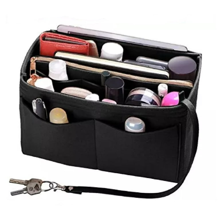 Purse Organizer Insert with Zipper Felt Bag Organizer Handbag Organizer  Insert Bag In Bag Organizer with Key Chain for Tote Fits LV Speedy  Neverfull Longchamp 12.60X5.90X6.70 Inches 