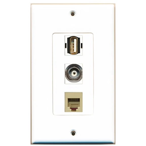 RiteAV - 1 Port USB A-A and 1 Port Phone RJ11 RJ12 Beige and 1 Port BNC Decorative Wall Plate Decorative