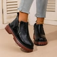 thumbnail image 3 of Ankle Boots for Women Lug Sole Chunky Heel Vintage Leather Zipper Short Fall Booties Casual Round Toe Slip on Loafers, 3 of 7
