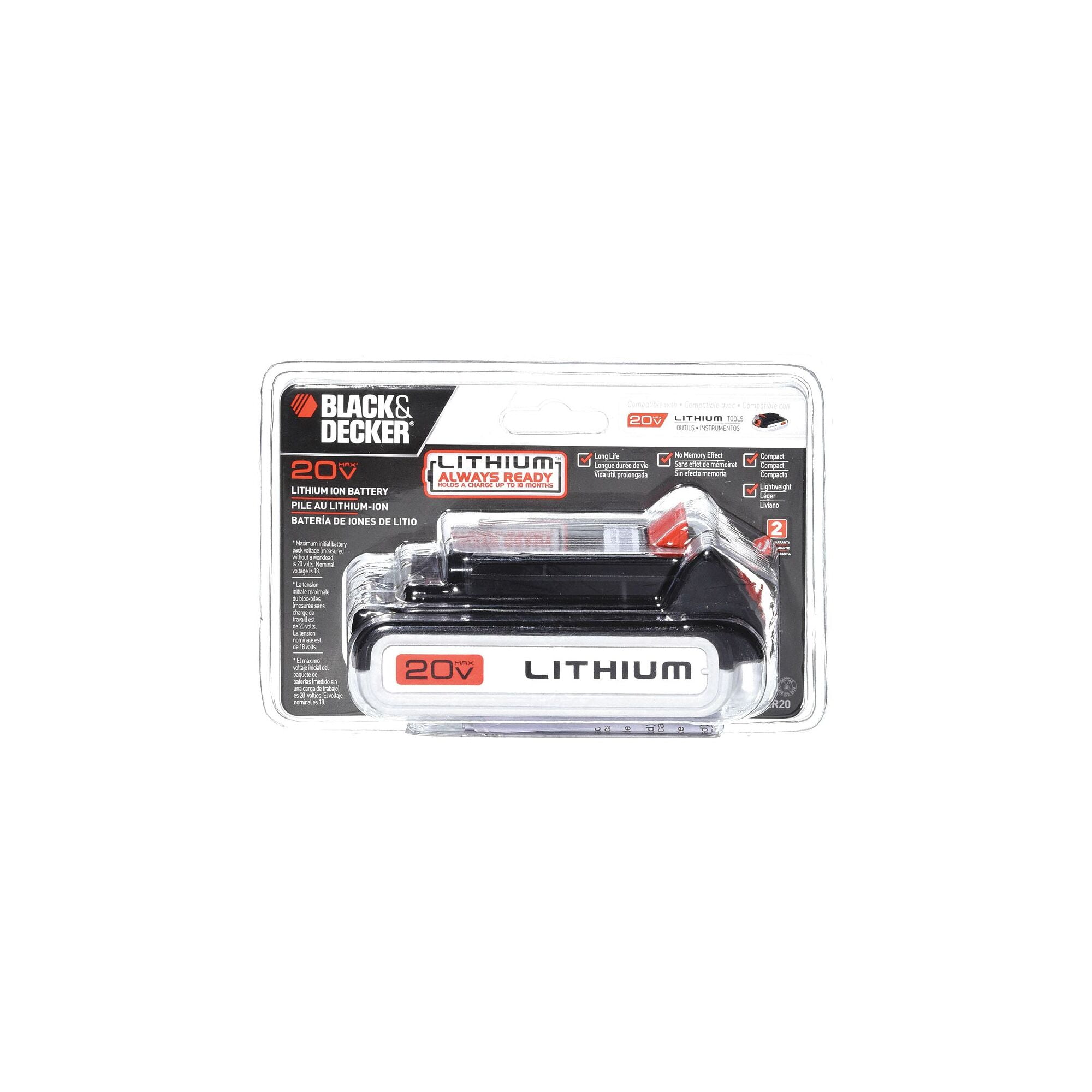 Black & Decker 2.0 Ah 20V Max Lithium-Ion Battery LBXR2020