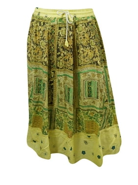 Mogul Women Yellow Floral Skirt Bohemian Fashion Boho Chic Ethnic Long Skirts